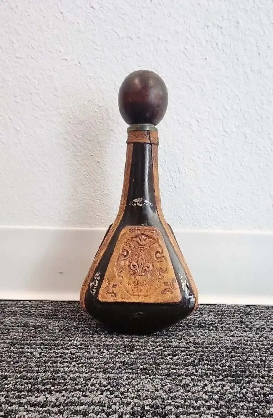 Vintage Italian Leather Wrapped Glass Decanter Made for Rico Industries